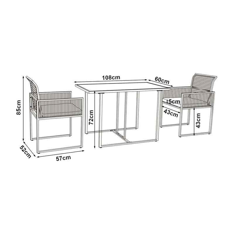 Croquis coté Ensemble de meubles de jardin 3 pièces Accadia noir marron gris casa.pro