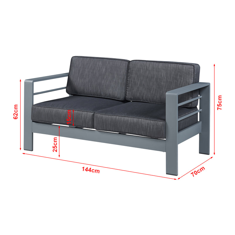 Croquis coté Canapé de jardin 2 places Avise 144 x 70 x 62 cm anthracite gris foncé casa.pro