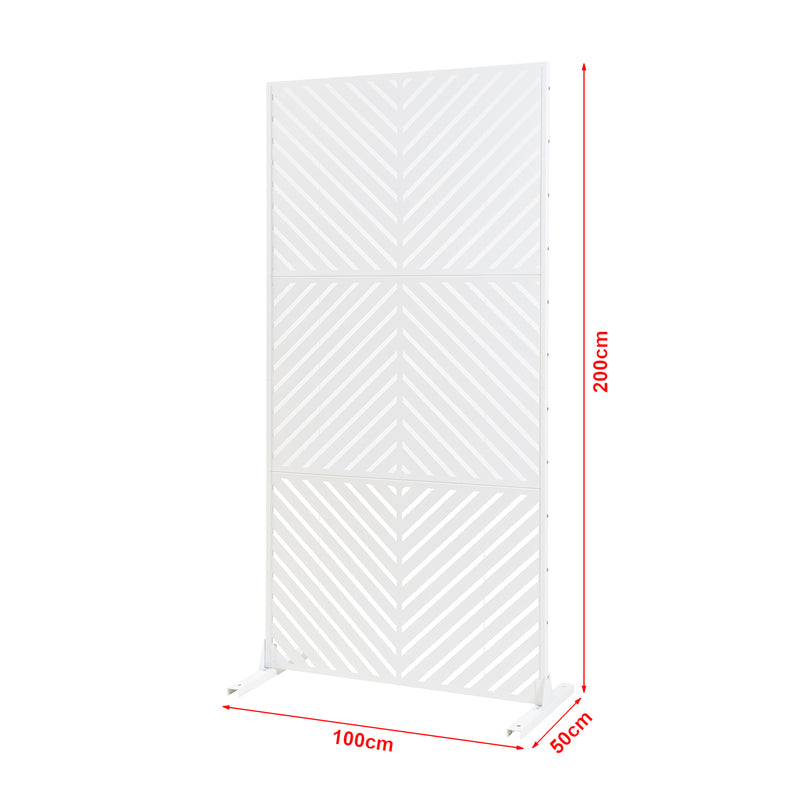Croquis coté Cloison de séparation Kekan acier 200 x 100 x 50 cm blanc casa.pro
