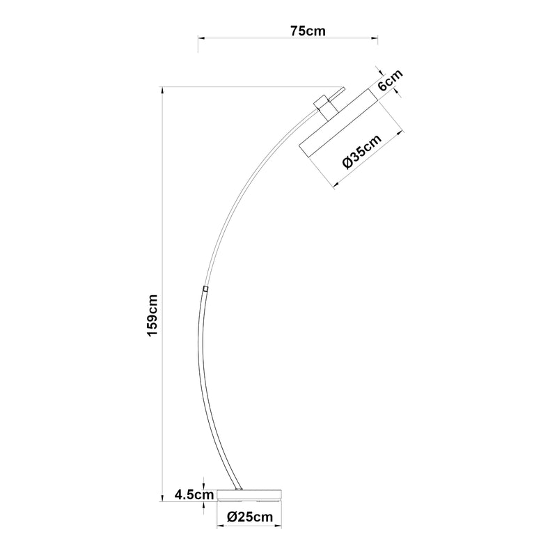 Croquis coté Lampadaire Stafford métal 159 x 75 x 35 cm gris lux.pro