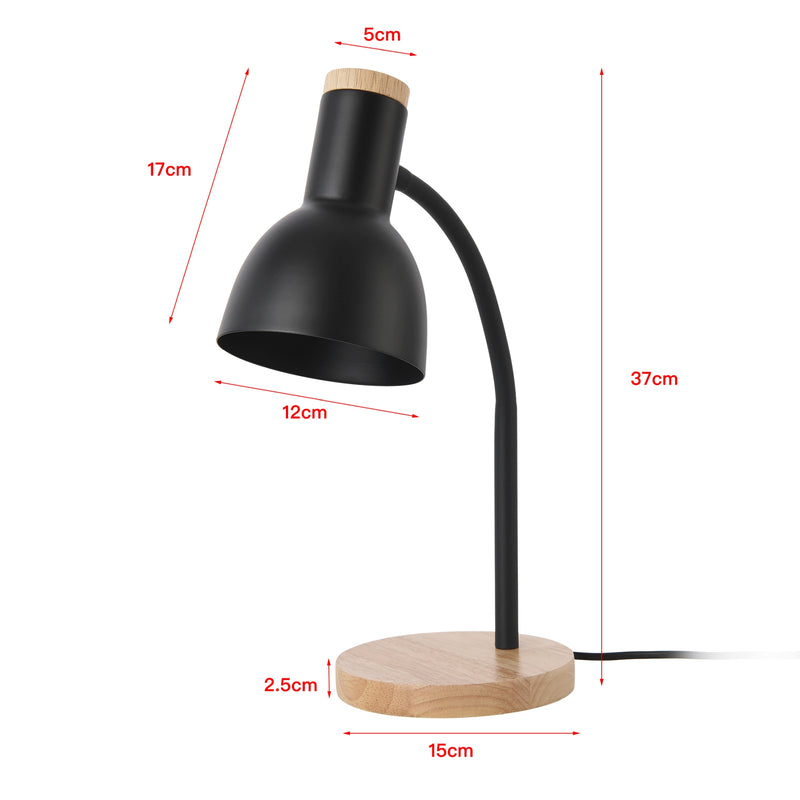 Croquis coté Lampe de table Woodley abat-jour 17 x 12 cm effet bois noir lux.pro