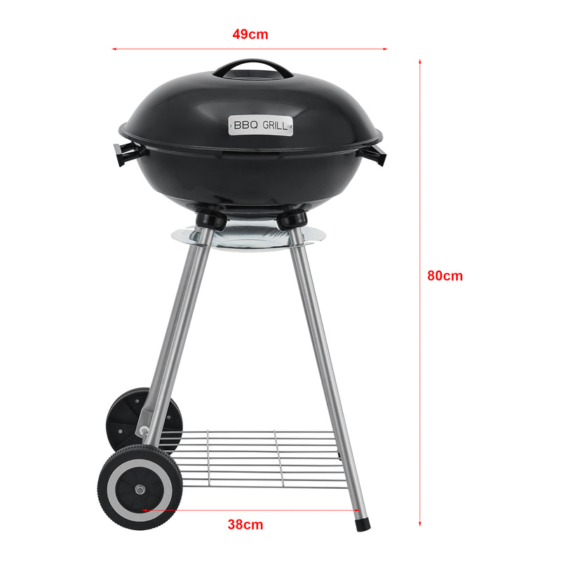 Croquis coté Chariot de barbecue rond Apricena 80 x 49 x 47 cm noir casa.pro