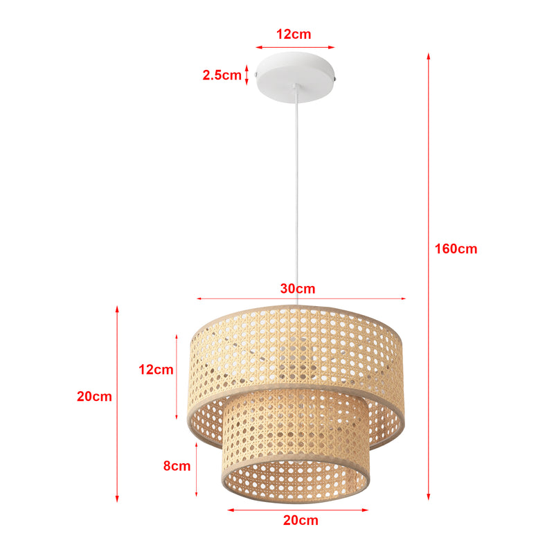 Croquis coté Suspension Ascot E27 blanc aspect rotin lux.pro