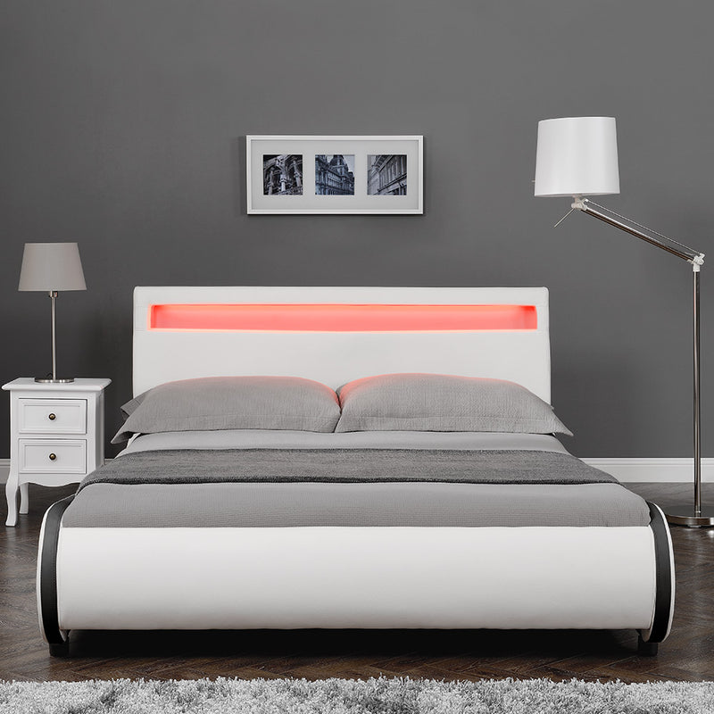 Croquis coté CoriumLit capitonné à LED de Corium 'Valencia' avec matelas (140 / 180 x200cm)(7 Couleurs)(mousse froide) - avec cuir synthétique / housse en cuir synthétique / éclairage RVB / avec sommier à lattes /