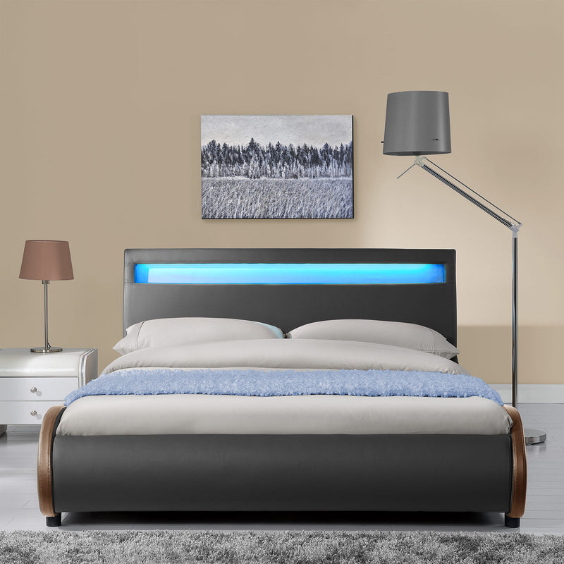 Croquis coté CoriumLit capitonné à LED de Corium 'Valencia' avec matelas (140 / 180 x200cm)(7 Couleurs)(mousse froide) - avec cuir synthétique / housse en cuir synthétique / éclairage RVB / avec sommier à lattes /