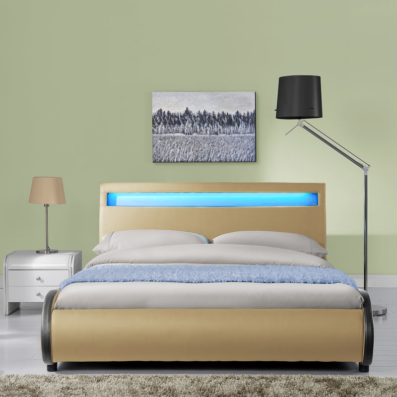Croquis coté CoriumLit capitonné à LED de Corium 'Valencia' avec matelas (140 / 180 x200cm)(7 Couleurs)(mousse froide) - avec cuir synthétique / housse en cuir synthétique / éclairage RVB / avec sommier à lattes /