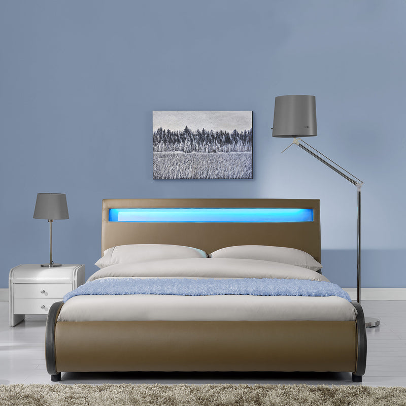 Croquis coté CoriumLit capitonné à LED de Corium 'Valencia' avec matelas (140 / 180 x200cm)(7 Couleurs)(mousse froide) - avec cuir synthétique / housse en cuir synthétique / éclairage RVB / avec sommier à lattes /