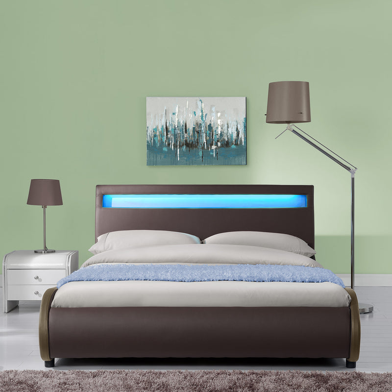 Croquis coté CoriumLit capitonné à LED de Corium 'Valencia' avec matelas (140 / 180 x200cm)(7 Couleurs)(mousse froide) - avec cuir synthétique / housse en cuir synthétique / éclairage RVB / avec sommier à lattes /