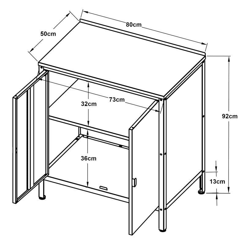 Croquis coté Armoire de jardin Bolognano acier laqué 92 x 80 x 50 cm casa.pro