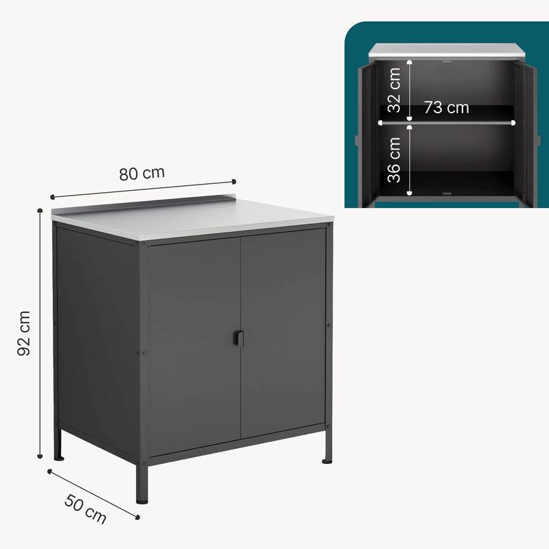 Croquis coté Armoire de jardin Bolognano acier laqué 92 x 80 x 50 cm casa.pro