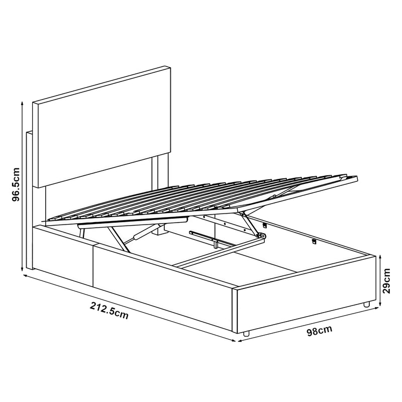 Croquis coté Lit capitonné Juva avec matelas à mousse froid