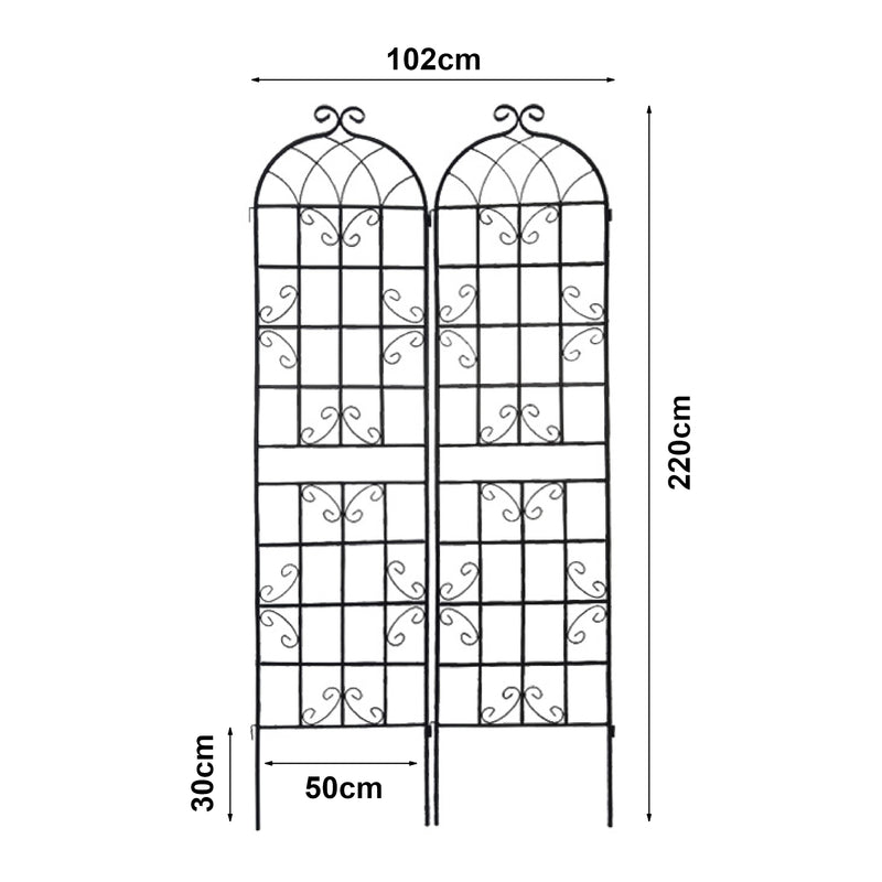Croquis coté Treillis de jardin en set de 2 pièces Barrea acier noir casa.pro