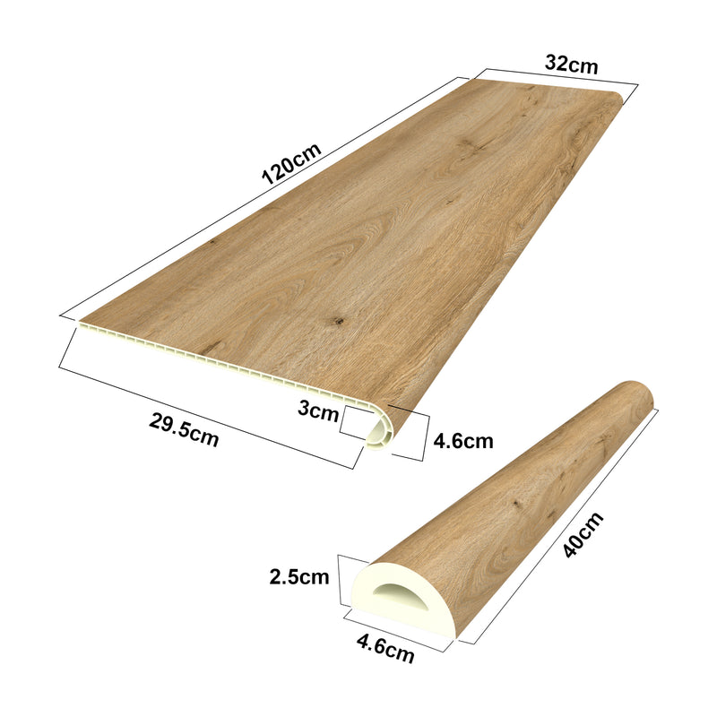 Croquis coté Lot de revêtements d'escalier Bunschoten 120 x 32 cm NEU.HOLZ