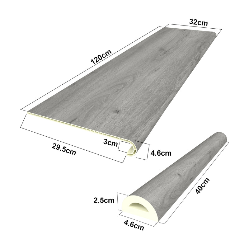 Croquis coté Lot de revêtements d'escalier Bunschoten 120 x 32 cm NEU.HOLZ