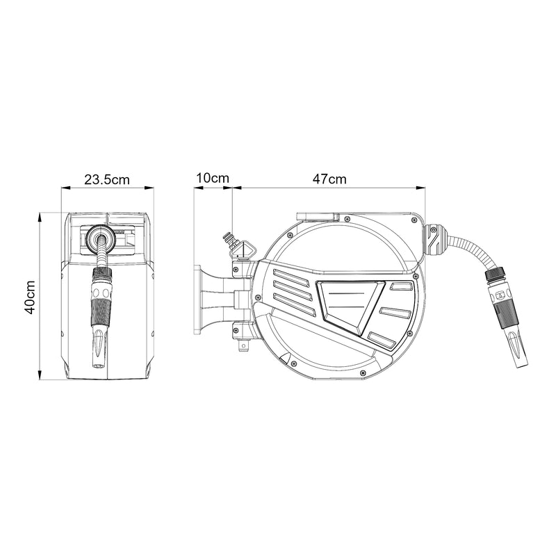 Croquis coté Enrouleur de tuyau d'arrosage Amersfoort gris pro.tec