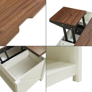 Table basse Kasama avec plateau relevable et espace de rangement 110x55x54 cm aspect noyer/blanc [en.casa]