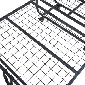 Lit pliant en métal Lustendi avec matelas 200x90cm Noir/effet chêne [en.casa]