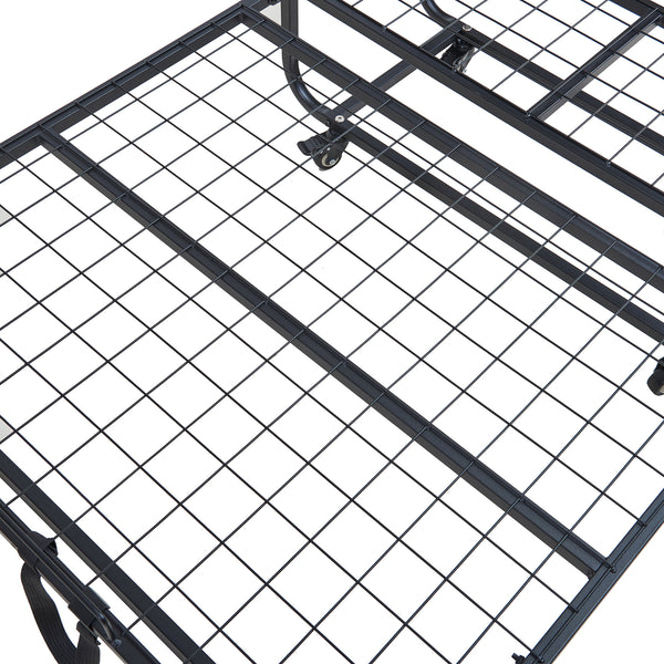 Lit pliant en métal Lustendi avec matelas 200x90cm Noir/effet chêne [en.casa]