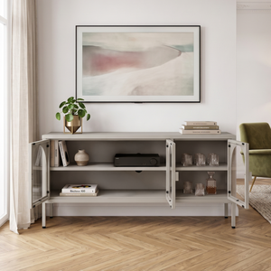 Buffet vitrine Klippestad acier verre 118 x 35 x 55 cm camel [en.casa]