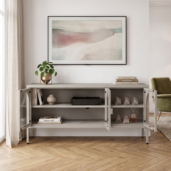 Buffet vitrine Klippestad acier verre 118 x 35 x 55 cm camel [en.casa]