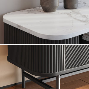 Meuble TV bas Olvehok 140x40x55 cm Noir/effet marbre, blanc [en.casa]