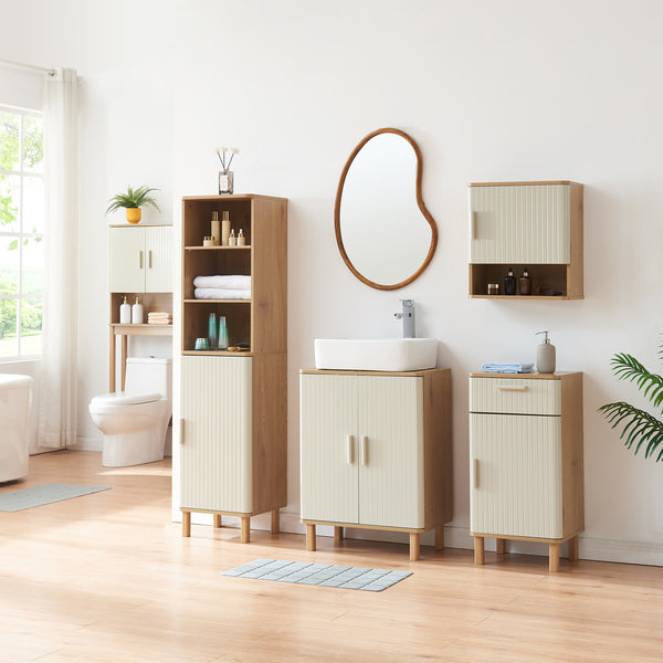 Meuble sous-lavabo Ferrersp 80x60x35 cm aspect chêne / couleur sable [en.casa]