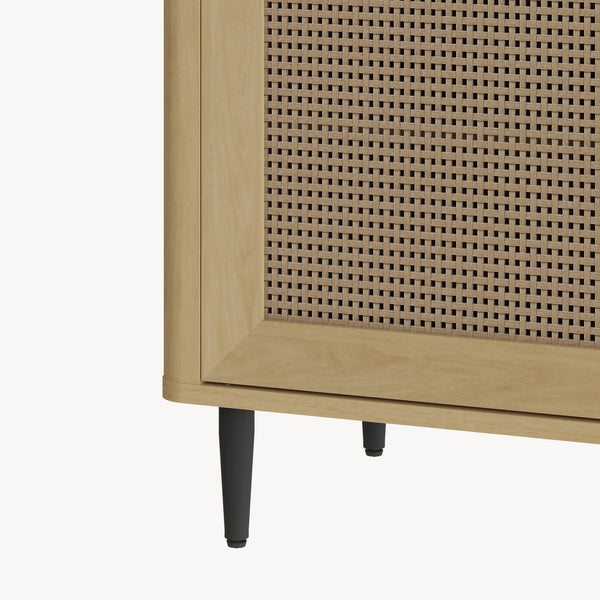 Meuble TV Lukhomso 152x40x54 cm aspect chêne / aspect rotin [en.casa]