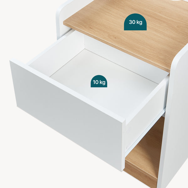 Table de chevet Kuorshare 55x42x37 cm Blanc/Aspect chêne [en.casa]