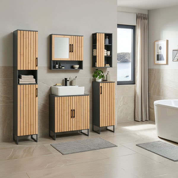 Armoire murale Svanes 60x30x20 cm Gris foncé/Nature [en.casa]