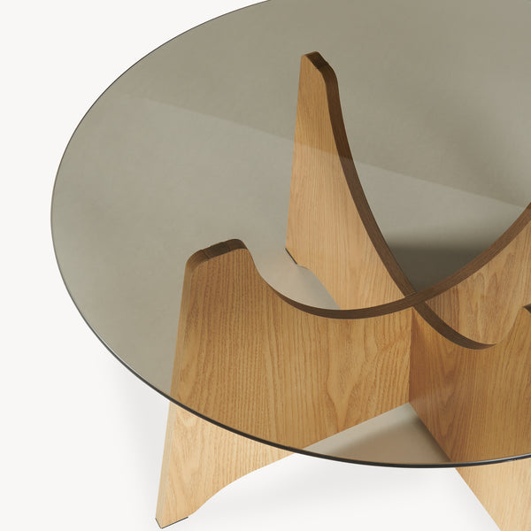 Table basse Omlar ronde Ø70x35 cm effet chêne / gris fumé [en.casa]