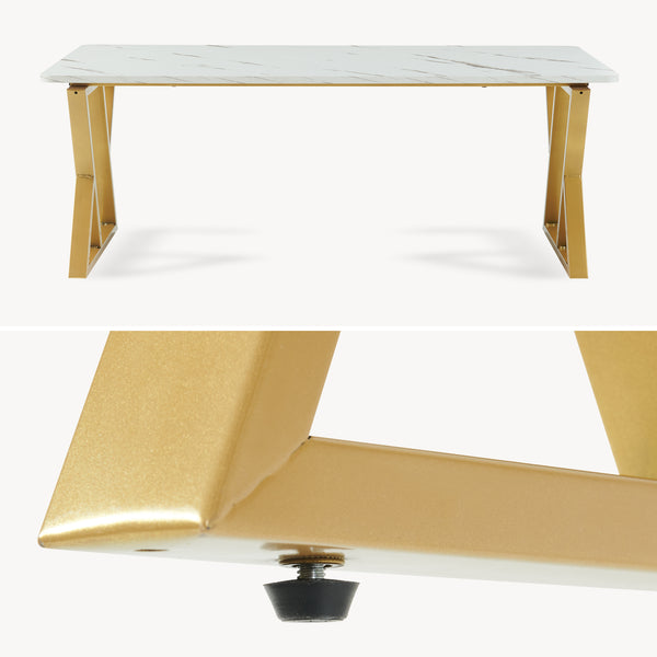 Table basse Nolu 120 x 60 x 46 cm doré / effet marbre, blanc [en.casa]