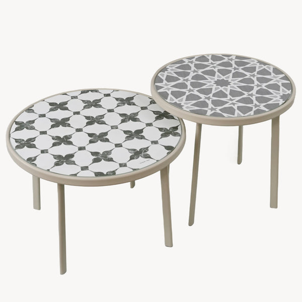 Table de salon d'extérieur Faeto 2 pcs. Plateau en verre Champagne [casa.pro]