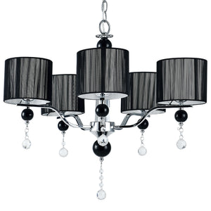 Lustre Élégant Lampe à Suspendre Design pour Salon Aluminium Plastique Cristal Synthétique 5 x E14  Diamètre 64 cm Chrome Noir [lux.pro]