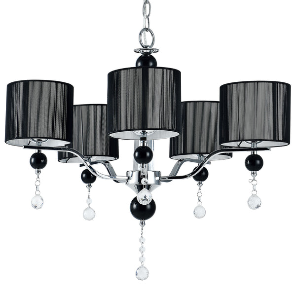 Lustre Élégant Lampe à Suspendre Design pour Salon Aluminium Plastique Cristal Synthétique 5 x E14  Diamètre 64 cm Chrome Noir [lux.pro]