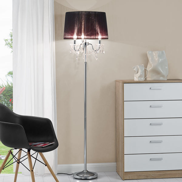 [lux.pro] Lampadaire Lampe sur Pied Métal Tissu Noir Chrome Hauteur 165 cm Diamètre 45cm