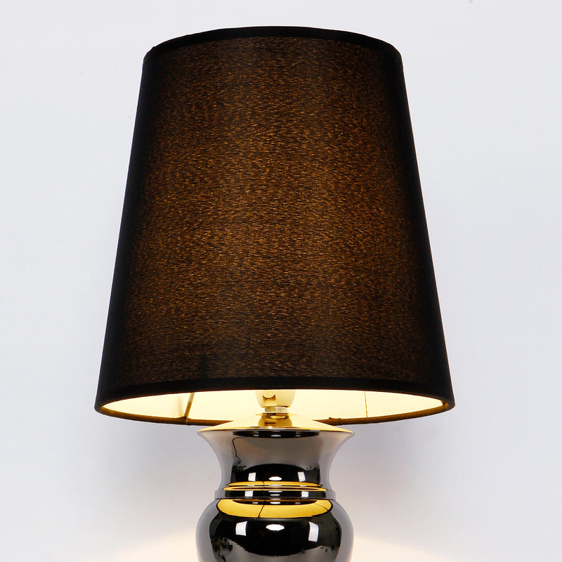 Croquis coté Lampe de chevet aluminium et tissu noir hauteur 48 cm [lux.pro]