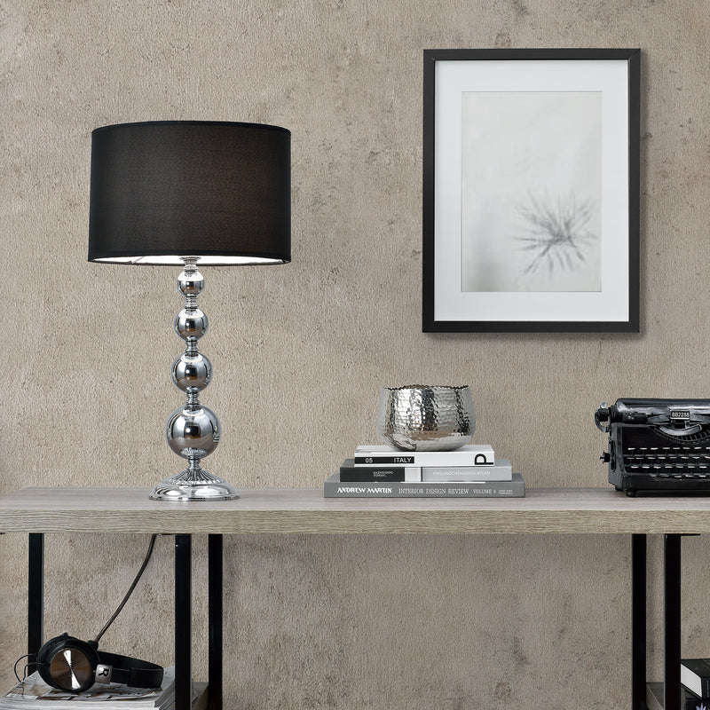 Croquis coté Lampe de Table 'San Francisco' E14 Métal Tissu 51 x Ø 29 cm Chrome Noir [lux.pro] 