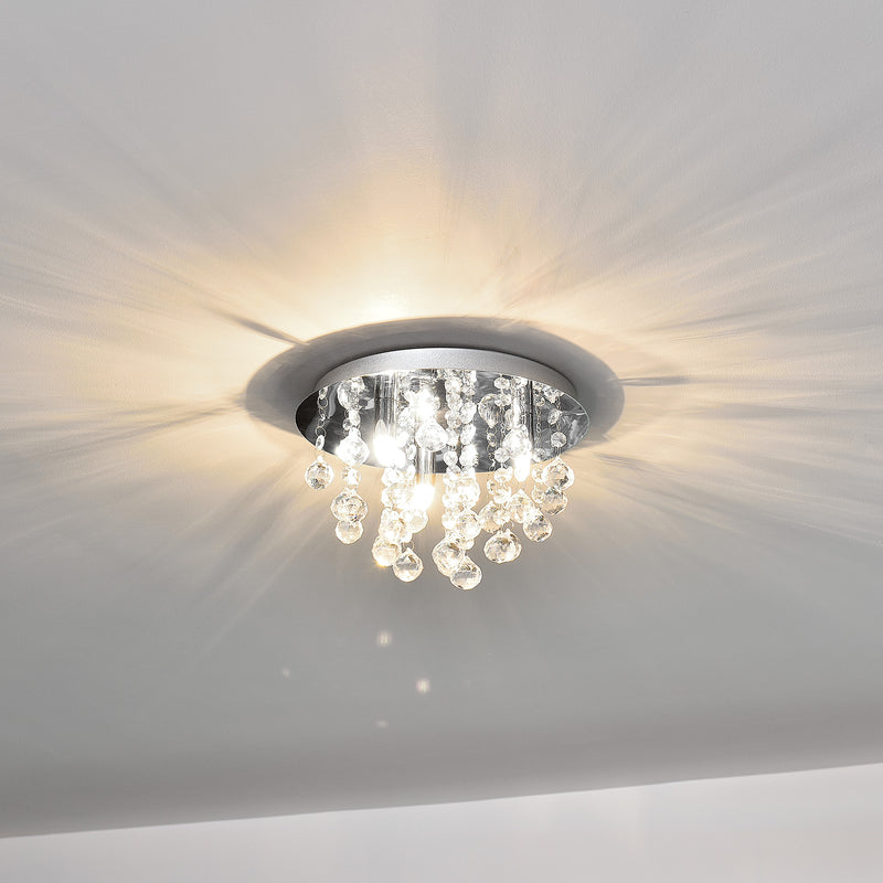 Croquis coté [lux.pro] Luminaire Suspendu Plafonnier Métal et Cristal Artistique Chrome Argent 3 x G9 ø 28 cm