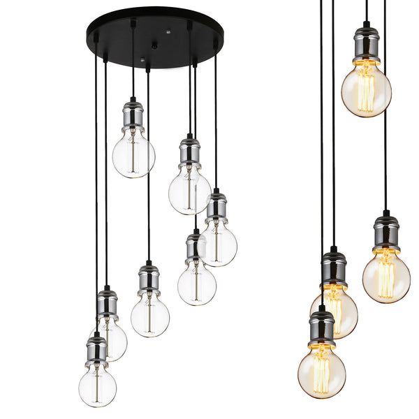 Suspension Moderne avec 7 Douilles Métal Noir Argenté [lux.pro]