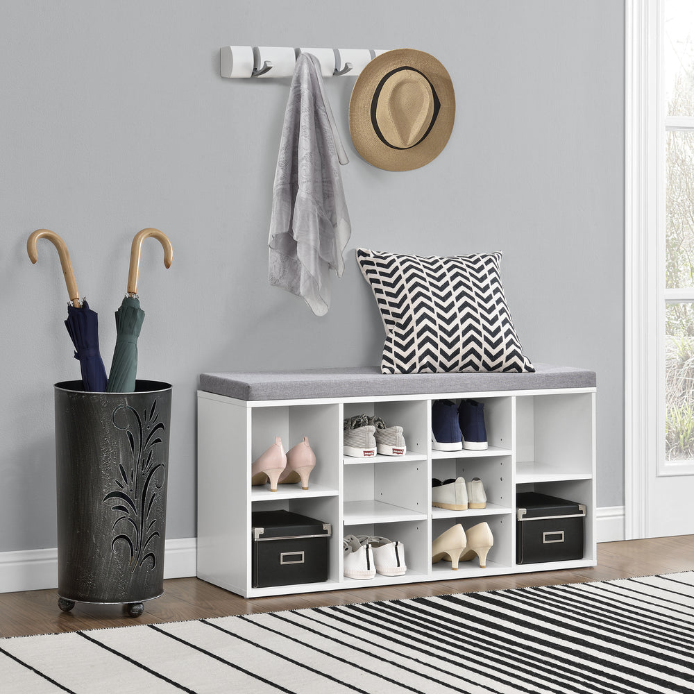 Schuhregal Ymir 103x30x48 cm 10 Ablageflächen Sitzbank Weiß/Grau en.casa - premiumXL