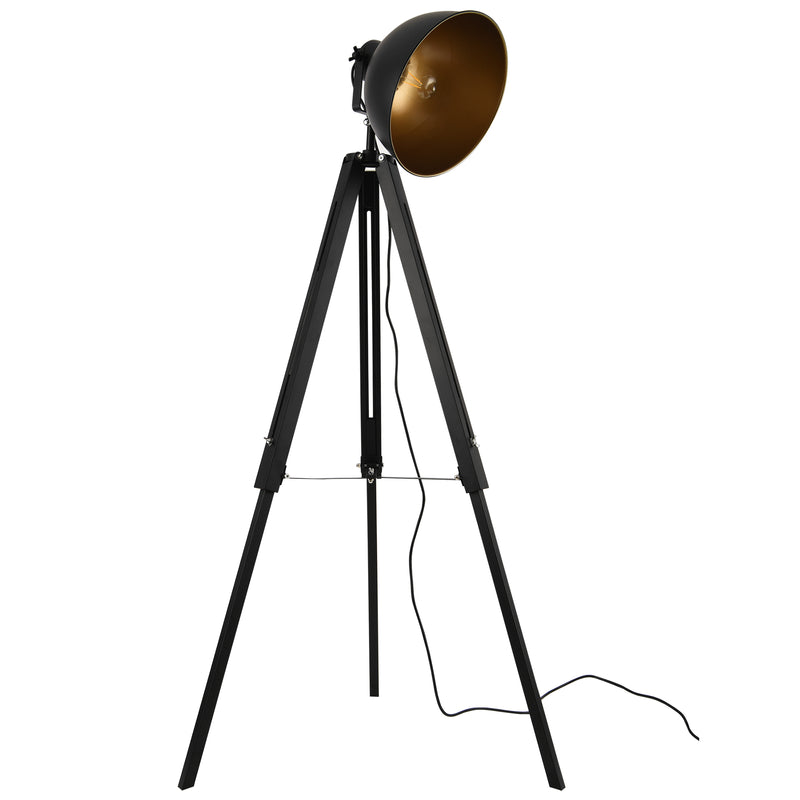 Croquis coté [lux.pro] Lampe sur pied Lampadaire Trépied avec Abat-jour Design Industriel Métal 135 cm x 60 cm Noir Or 