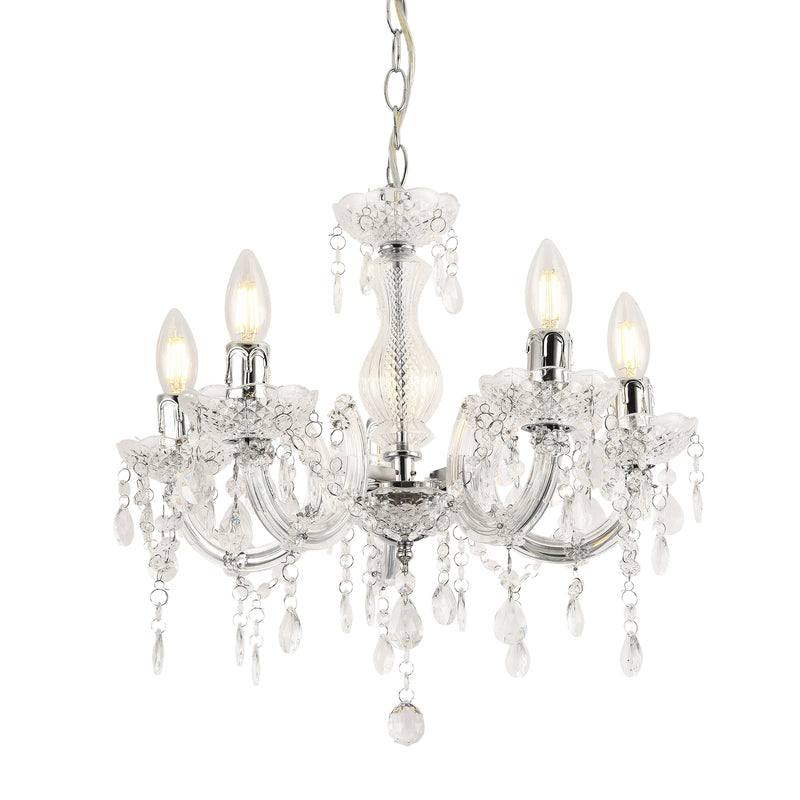 Croquis coté [lux.pro] Lustre Élégant Luminaire Suspendue Lampe Suspension Métal et Plastique 5 x E14 Blanc Diamètre Ø : env. 35 cm