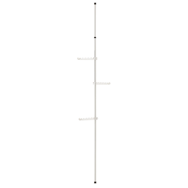 Croquis coté [en.casa] Porte-Manteau téléscopique avec hauteur réglable 3 niveaux 3 crochets et 1 barre téléscopique Métal et Plastique Hauteur réglable entre 110 - 305 cm Blanc