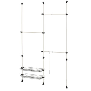 [en.casa] Portmanteau téléscopique Systéme d'étagères Accrochage pour élever des guêtrons 3 barres et 2 étagères Métal et Plastique Hauteur et Largeur réglable