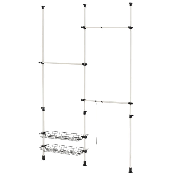 [en.casa] Portmanteau téléscopique Systéme d'étagères Accrochage pour élever des guêtrons 3 barres et 2 étagères Métal et Plastique Hauteur et Largeur réglable