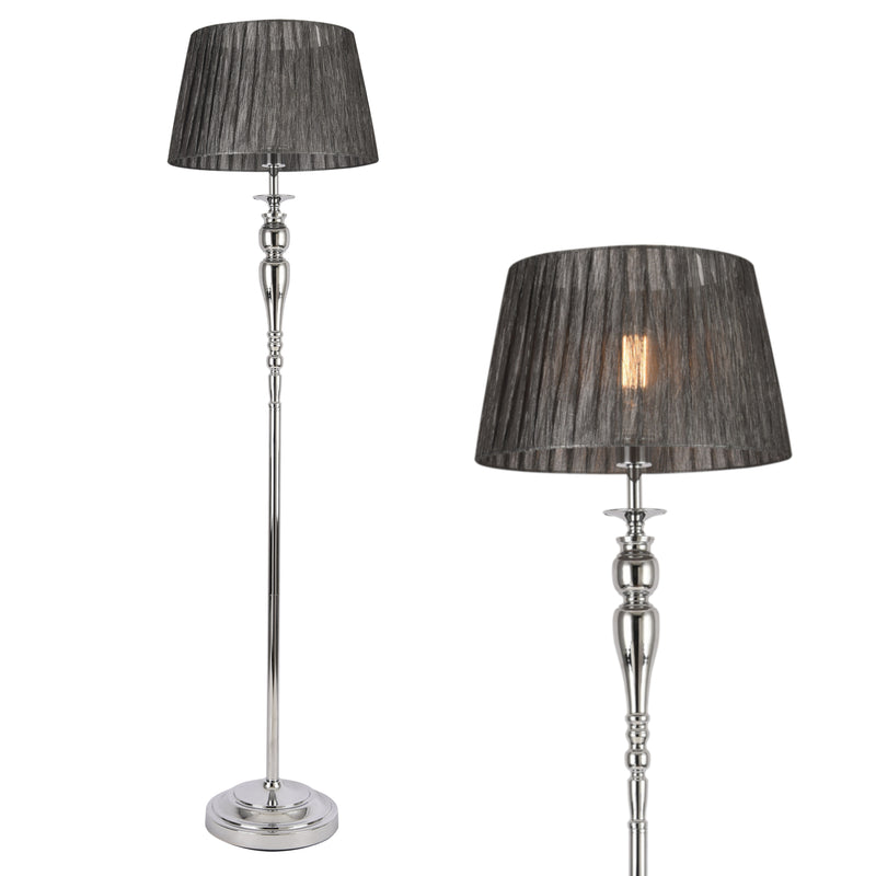 Croquis coté [lux.pro] Lampadaire Métal Tissu Douille 1 x E27 Luminaire Intérieur 151 cm Chrome Gris