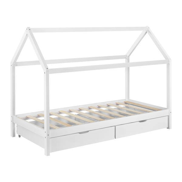 Lit enfant Lund 90x200 cm avec tiroirs Bois de pin Blanc en.casa
