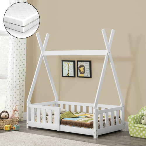 Lit enfant Helsingborg avec matelas 70x140 cm Blanc [en.casa]