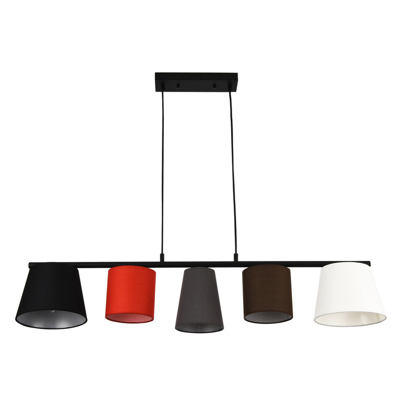 Croquis coté [lux.pro] Suspension Lampe à Suspendre Support et Cadre en Métal Abat-jour en Textile Multicolore 5 x E14 150 x 105 x 20 cm