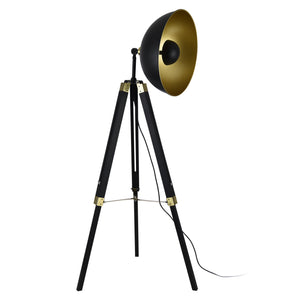 [lux.pro] Lampadaire Lampe à Pied Trépied Métal Bois Noir Cuivre 1 x E27 148 cm